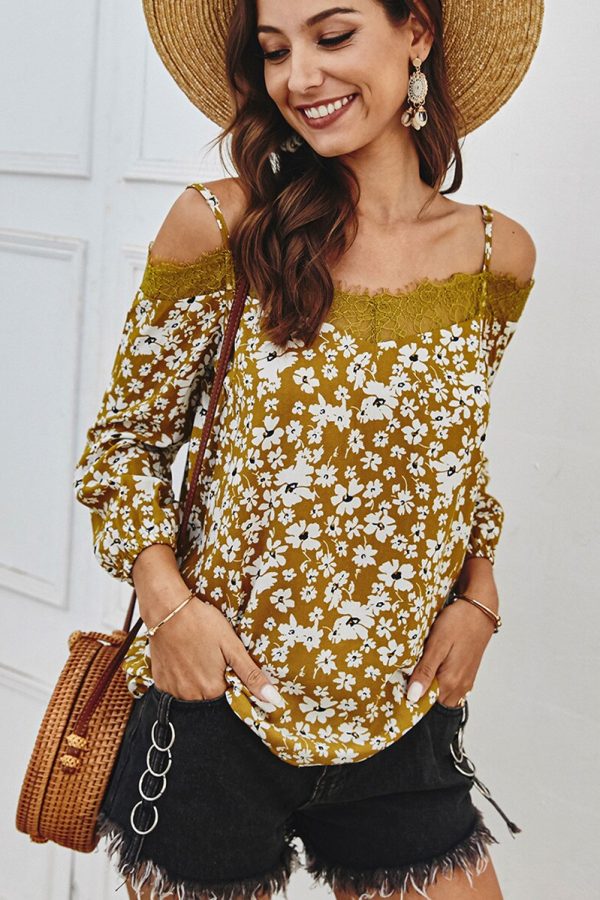 The Best Women's Tops And Blouses Sexy Off Shoulder Shirt Vintage Long Sleeve Floral Print Office Lady Feminine Blouse Online - Takalr