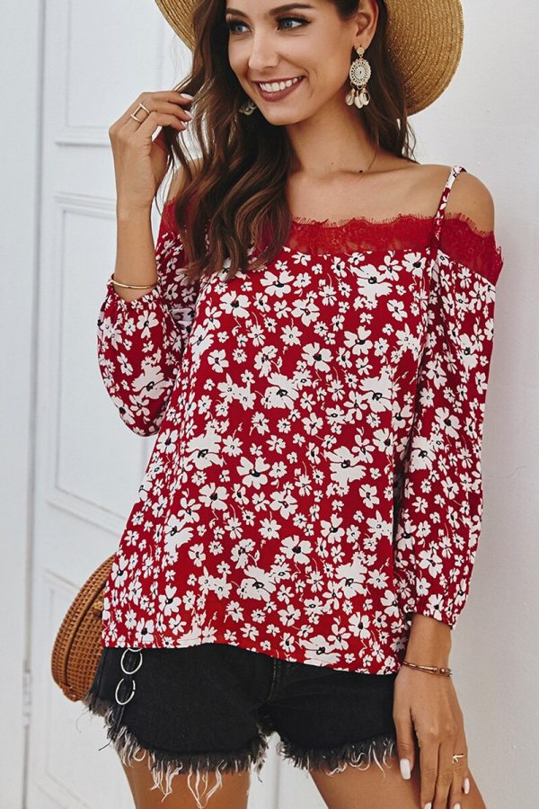 The Best Women's Tops And Blouses Sexy Off Shoulder Shirt Vintage Long Sleeve Floral Print Office Lady Feminine Blouse Online - Takalr