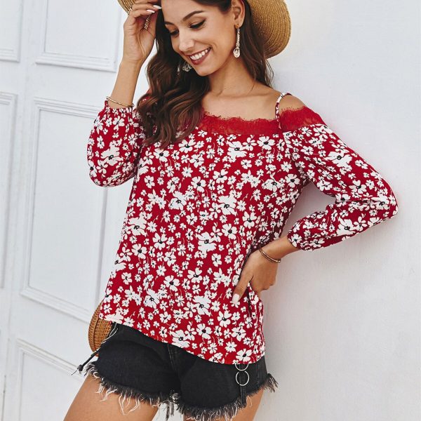 The Best Women's Tops And Blouses Sexy Off Shoulder Shirt Vintage Long Sleeve Floral Print Office Lady Feminine Blouse Online - Takalr