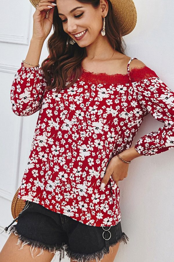 The Best Women's Tops And Blouses Sexy Off Shoulder Shirt Vintage Long Sleeve Floral Print Office Lady Feminine Blouse Online - Takalr