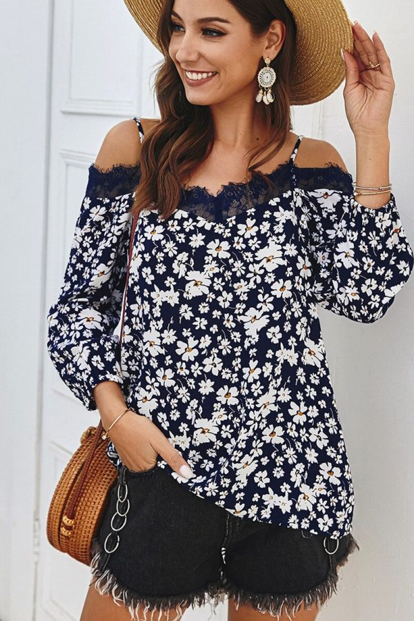 The Best Women's Tops And Blouses Sexy Off Shoulder Shirt Vintage Long Sleeve Floral Print Office Lady Feminine Blouse Online - Takalr