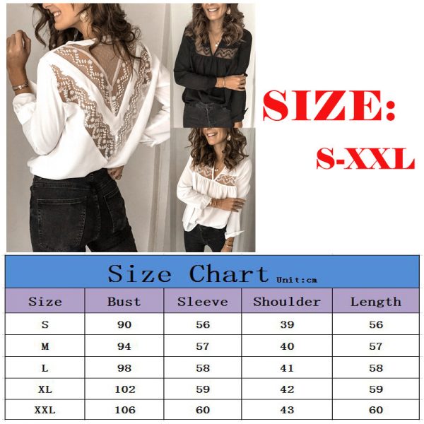 The Best Women's Tops Blouses Elegant long Sleeve V Neck OL Lace Shirt Ladies Office Lady Backless chemise femme blusa feminina Online - Takalr