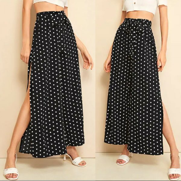 The Best Women’s Wide Leg Pants Casual Loose Polka Dot High Waist Long Palazzo Jeans Fashion Beach Lounge Wear Trousers Online - Takalr