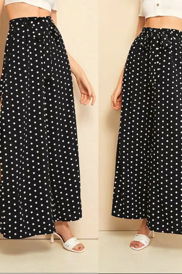 The Best Women’s Wide Leg Pants Casual Loose Polka Dot High Waist Long Palazzo Jeans Fashion Beach Lounge Wear Trousers Online - Takalr