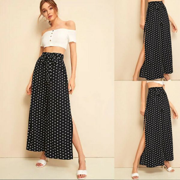 The Best Women’s Wide Leg Pants Casual Loose Polka Dot High Waist Long Palazzo Jeans Fashion Beach Lounge Wear Trousers Online - Takalr