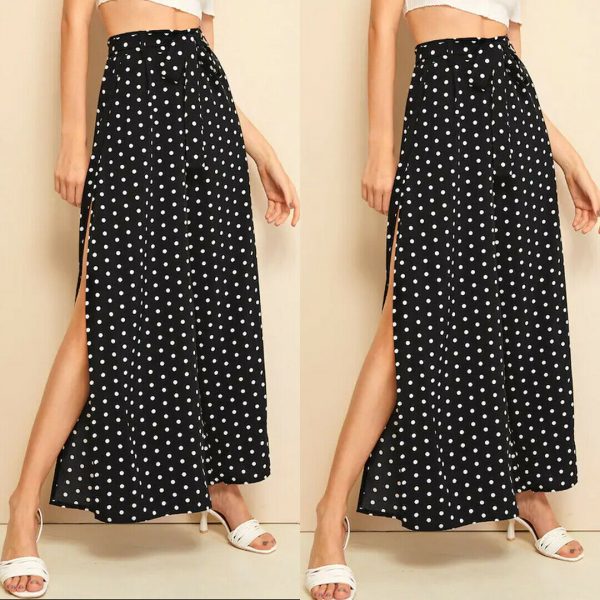 The Best Women’s Wide Leg Pants Casual Loose Polka Dot High Waist Long Palazzo Jeans Fashion Beach Lounge Wear Trousers Online - Takalr