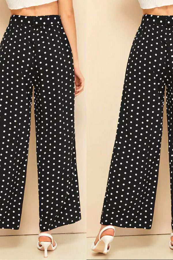 The Best Women’s Wide Leg Pants Casual Loose Polka Dot High Waist Long Palazzo Jeans Fashion Beach Lounge Wear Trousers Online - Takalr