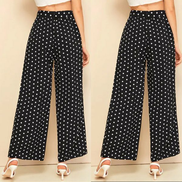 The Best Women’s Wide Leg Pants Casual Loose Polka Dot High Waist Long Palazzo Jeans Fashion Beach Lounge Wear Trousers Online - Takalr