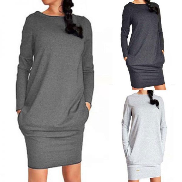 The Best Women's Winter Sweatshirt Dress Fashion Ladies Casual Hoodie Pullover Jumper Pockets Sweater Slim Fit Tops Dress Online - Takalr