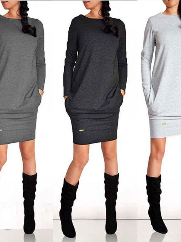 The Best Women's Winter Sweatshirt Dress Fashion Ladies Casual Hoodie Pullover Jumper Pockets Sweater Slim Fit Tops Dress Online - Takalr