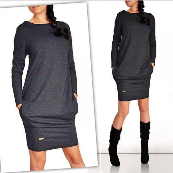 The Best Women's Winter Sweatshirt Dress Fashion Ladies Casual Hoodie Pullover Jumper Pockets Sweater Slim Fit Tops Dress Online - Takalr