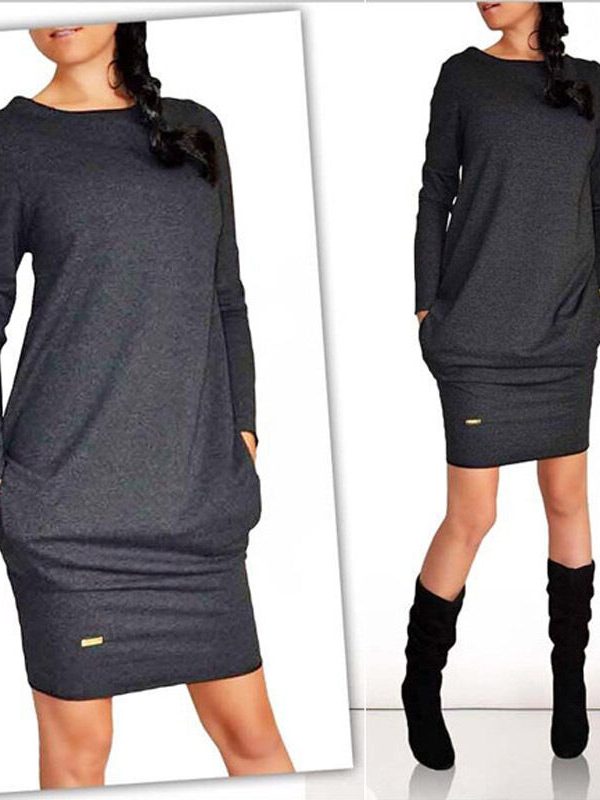 The Best Women's Winter Sweatshirt Dress Fashion Ladies Casual Hoodie Pullover Jumper Pockets Sweater Slim Fit Tops Dress Online - Takalr