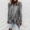 Women scarf collar long sleeve Tshirt Deep V-neck Solid winter tops New Casual loose T-Shirt Top streetwear - Takalr