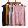 Women sleeveless knitting sweater vest pullover Autumn basic waistcoat vest for women Knitted vests with button - Takalr