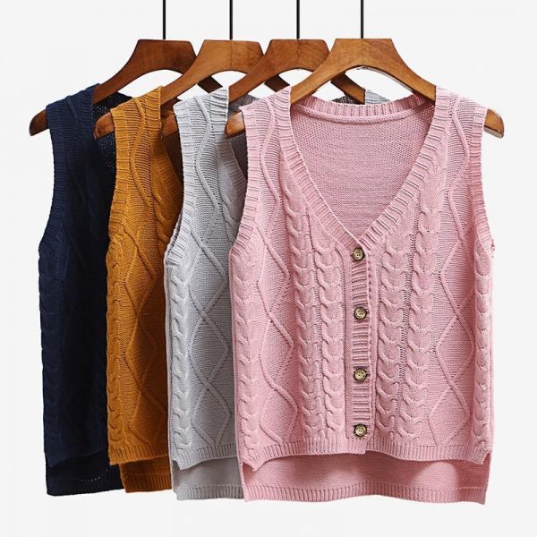 Women sleeveless knitting sweater vest pullover Autumn basic waistcoat vest for women Knitted vests with button - Takalr