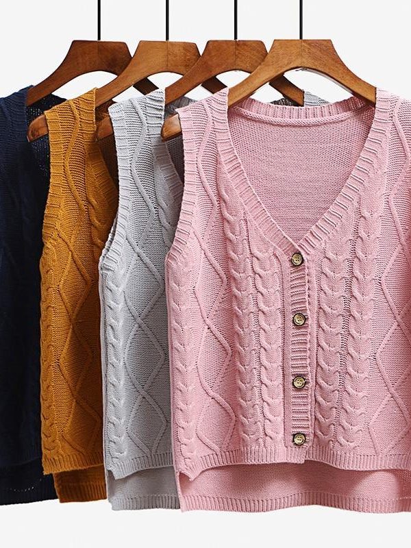 Women sleeveless knitting sweater vest pullover Autumn basic waistcoat vest for women Knitted vests with button - Takalr