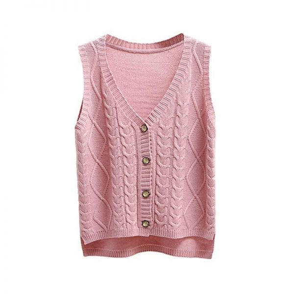 Women sleeveless knitting sweater vest pullover Autumn basic waistcoat vest for women Knitted vests with button - Takalr