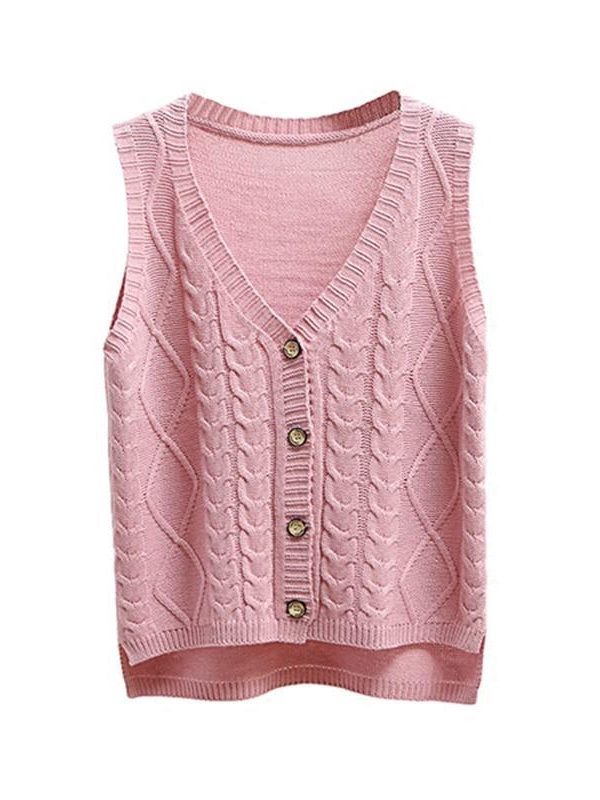 Women sleeveless knitting sweater vest pullover Autumn basic waistcoat vest for women Knitted vests with button - Takalr