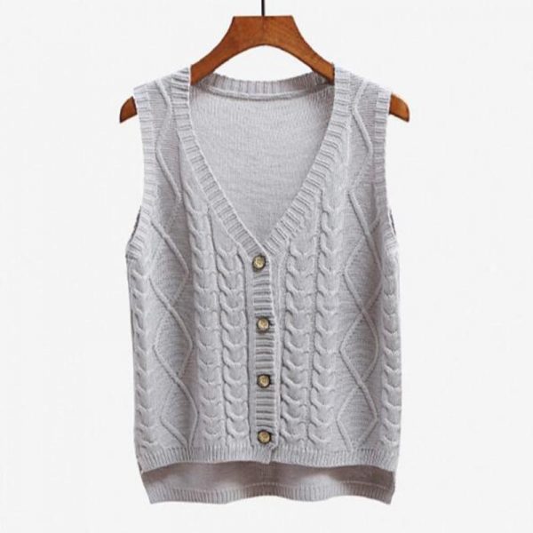 Women sleeveless knitting sweater vest pullover Autumn basic waistcoat vest for women Knitted vests with button - Takalr