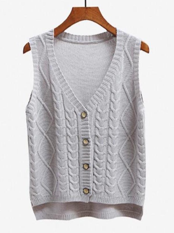 Women sleeveless knitting sweater vest pullover Autumn basic waistcoat vest for women Knitted vests with button - Takalr