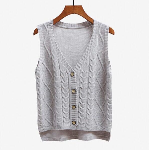 Women sleeveless knitting sweater vest pullover Autumn basic waistcoat vest for women Knitted vests with button - Takalr