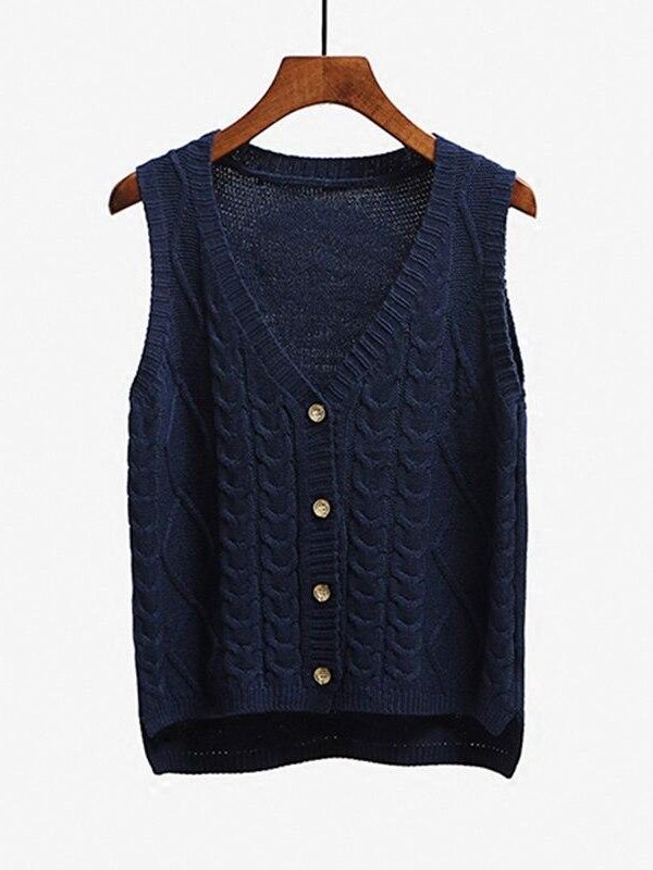 Women sleeveless knitting sweater vest pullover Autumn basic waistcoat vest for women Knitted vests with button - Takalr