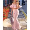 Women two piece outfits off shoulder Ruffle crop tops and flare pants 2 piece set Summer tracksuit Club festival women set - Takalr