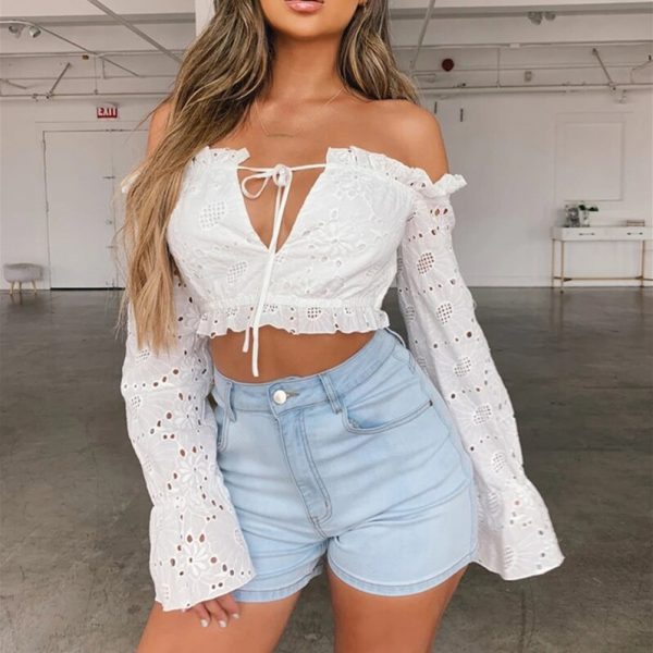 The Best Womens Sexy tshirt Lace Crop Top Off Shoulder Strapless T Shirt Elegant Dames Ladies Tee Shirt Femme Party Club Tee Streetwear Online - Takalr