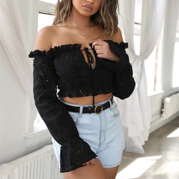 The Best Womens Sexy tshirt Lace Crop Top Off Shoulder Strapless T Shirt Elegant Dames Ladies Tee Shirt Femme Party Club Tee Streetwear Online - Takalr