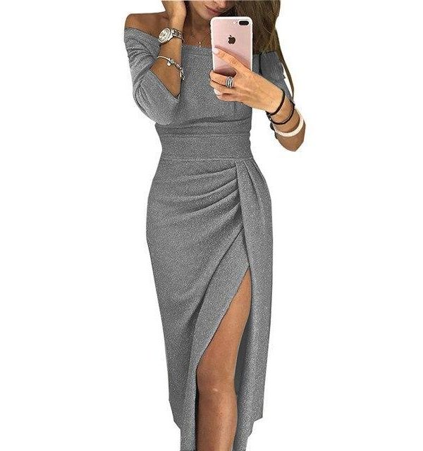 Womens off shoulder party dress women Fashion high slit peplum dresses autumn Elegant women's bodycon dress vestido - Takalr