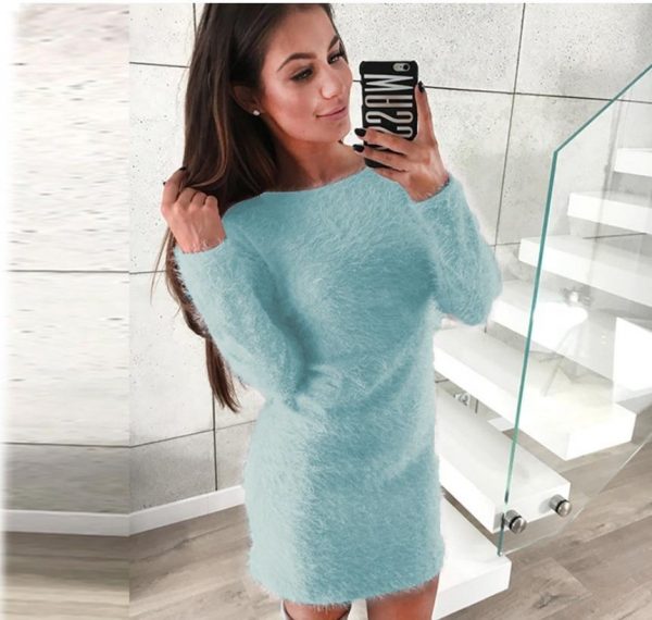 XXL Knitted Sweater Dress Women Solid Skinny Long Sleeve Winter Dress Caaual Woman Short Strechy Bodycon Dresses - Takalr