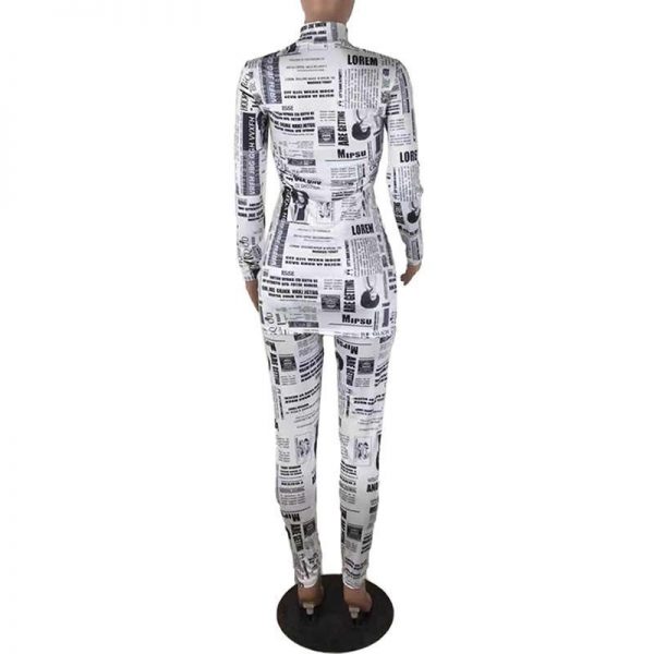 XXL Newspaper Print Two Piece Set Women Long Sleeve T Shirt and Pencil Pants Sets Streetwear 2019 Slinky 2 Piece Set Tracksuits - Takalr