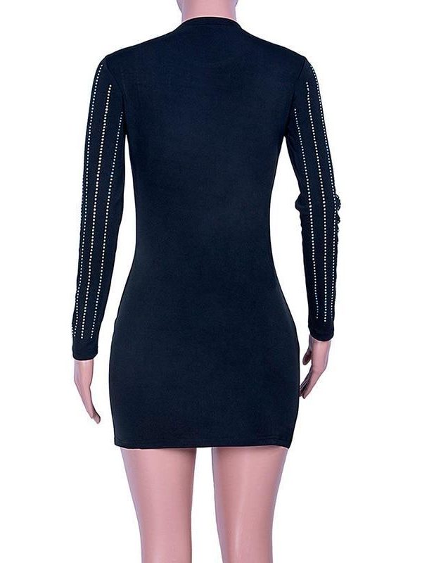 XXL plus size diamonds bodycon dress women slim fit mini long sleeve dress Sexy night club party dresses Tight vestidos mujer - Takalr