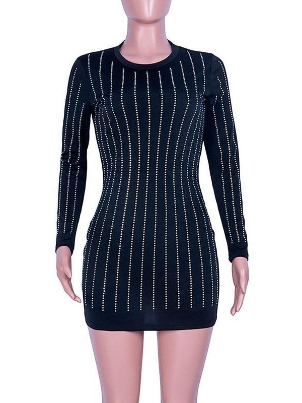 XXL plus size diamonds bodycon dress women slim fit mini long sleeve dress Sexy night club party dresses Tight vestidos mujer - Takalr