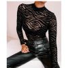 Zebra leopard mesh sheer bodysuit blouse women Long sleeve sexy transparent tops summer 2019 See through skinny stretchy top - Takalr