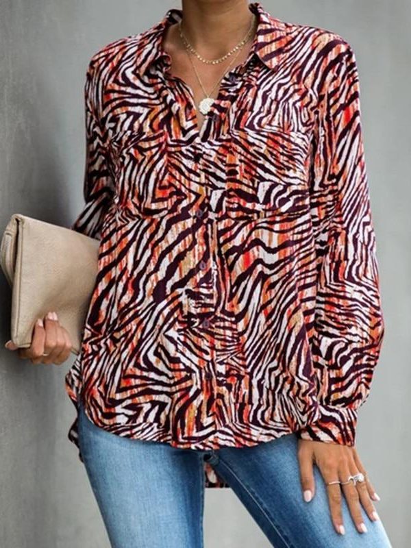 Zebra print turn down collar womens tops and blouses Elegant ladies button casual blouse shirt Summer Tops Autumn Blusas - Takalr