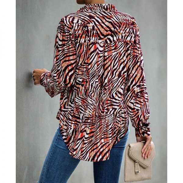 Zebra print turn down collar womens tops and blouses Elegant ladies button casual blouse shirt Summer Tops Autumn Blusas - Takalr