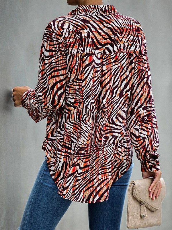 Zebra print turn down collar womens tops and blouses Elegant ladies button casual blouse shirt Summer Tops Autumn Blusas - Takalr