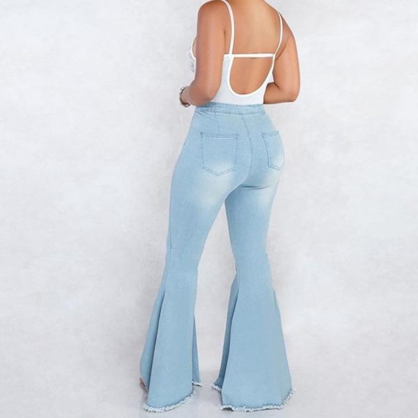 Zip up blue jeans woman Solid color high waist jeans Summer fashion long denim flare pants Push up skinny jeans women - Takalr