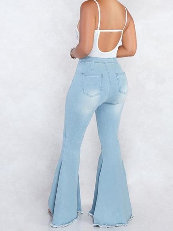 Zip up blue jeans woman Solid color high waist jeans Summer fashion long denim flare pants Push up skinny jeans women - Takalr