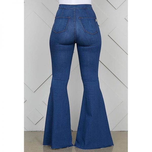 Zip up blue jeans woman Solid color high waist jeans Summer fashion long denim flare pants Push up skinny jeans women - Takalr