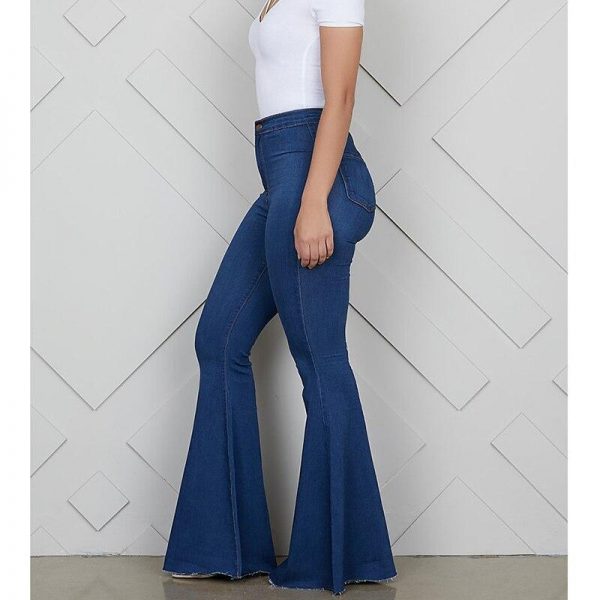 Zip up blue jeans woman Solid color high waist jeans Summer fashion long denim flare pants Push up skinny jeans women - Takalr