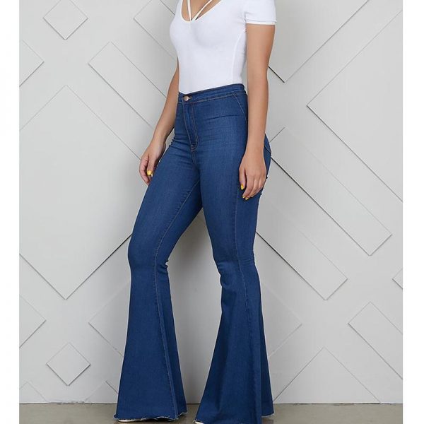 Zip up blue jeans woman Solid color high waist jeans Summer fashion long denim flare pants Push up skinny jeans women - Takalr