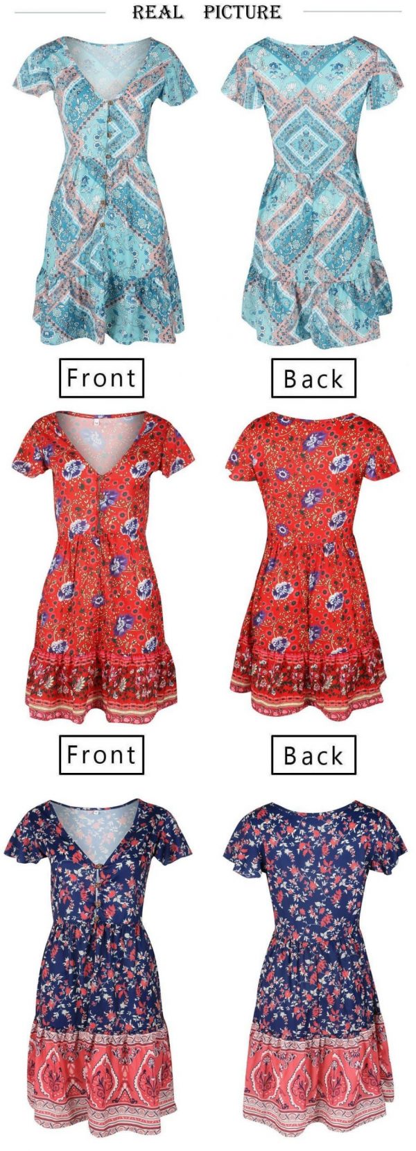 The Best A-Line Bohemian Floral Dress Sexy V-neck Short Sleeve Mini Dress Online - Source Silk