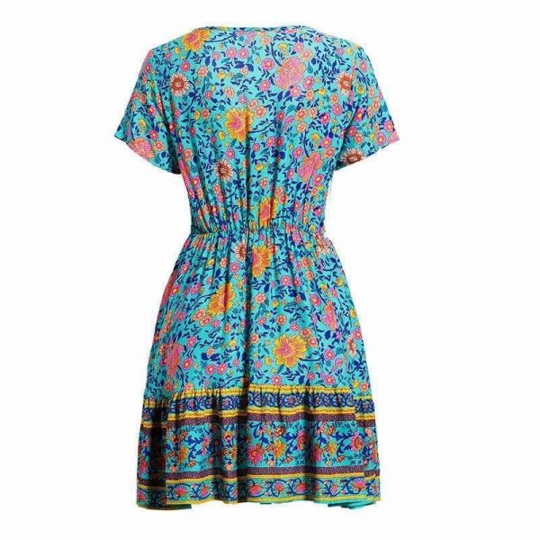 The Best A-Line Bohemian Floral Dress Sexy V-neck Short Sleeve Mini Dress Online - Source Silk