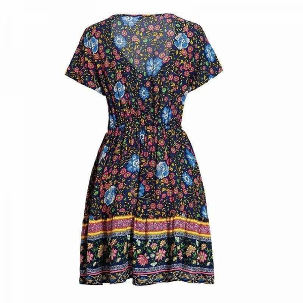 The Best A-Line Bohemian Floral Dress Sexy V-neck Short Sleeve Mini Dress Online - Source Silk