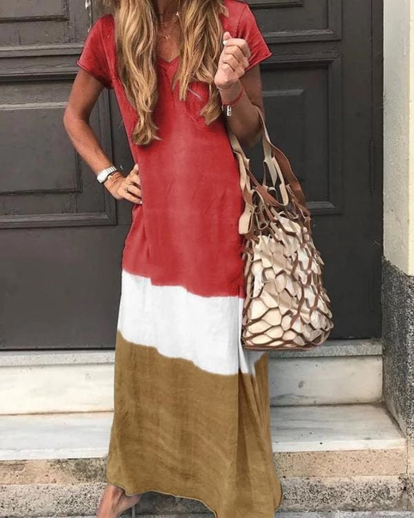 V Neck Casual Short Sleeve Maxi Dresses