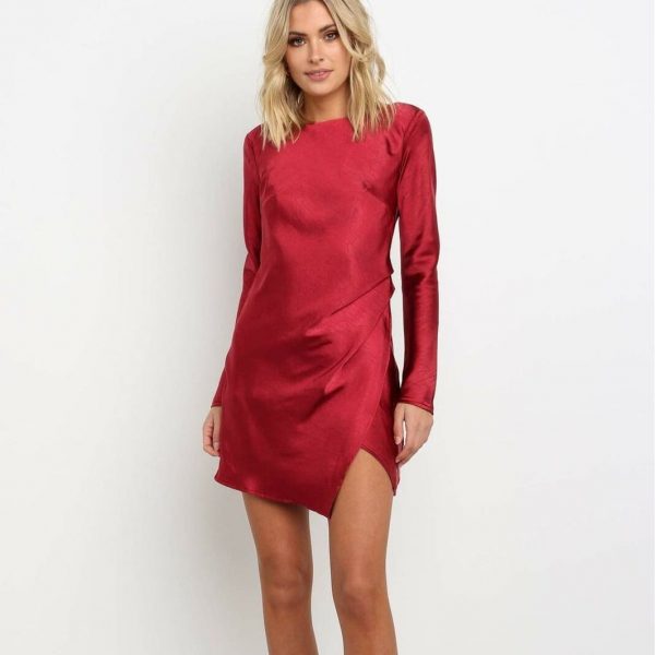 The Best Autumn Fashion Women Lady Long Sleeve Round Neck Irregular Split Openwork Backless Party Cocktail Mini Dress Online - Takalr