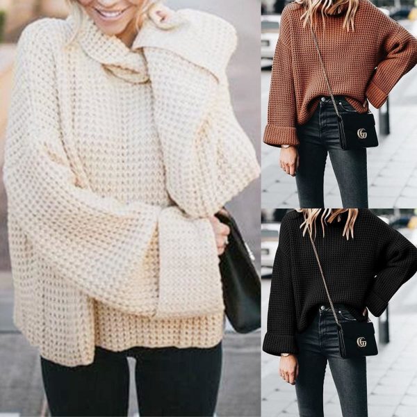 The Best Autumn Knitted Sweater Women Long Loose Sleeve Sweaters Oversize Online - Takalr