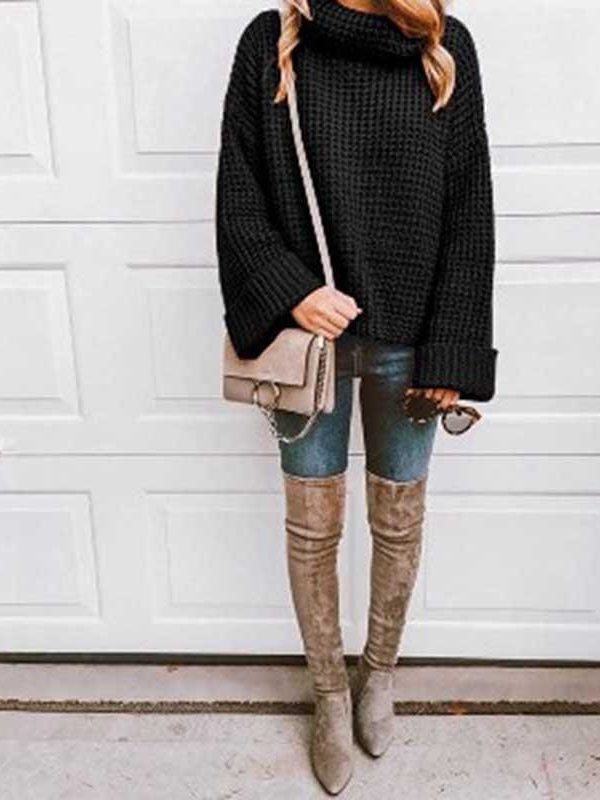 The Best Autumn Knitted Sweater Women Long Loose Sleeve Sweaters Oversize Online - Takalr